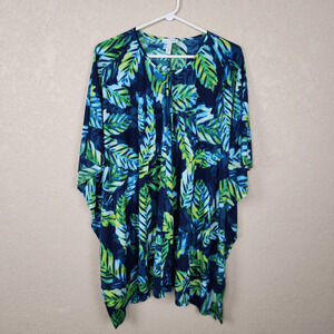 On Gossamer Green and Blue Floral Print Swim Cover Up Medium (3783)